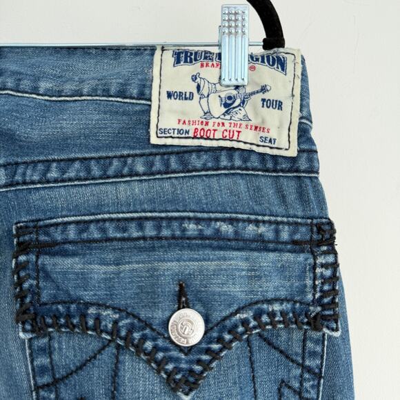 True Religion Jeans Men 34x33 Boot Cut Y2K Embroidered Stitch Flap Pocket USA Ma - Picture 4 of 9